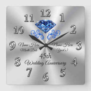 Horloge Carrée Cadeaux d'anniversaire Mariage Sapphire personnali