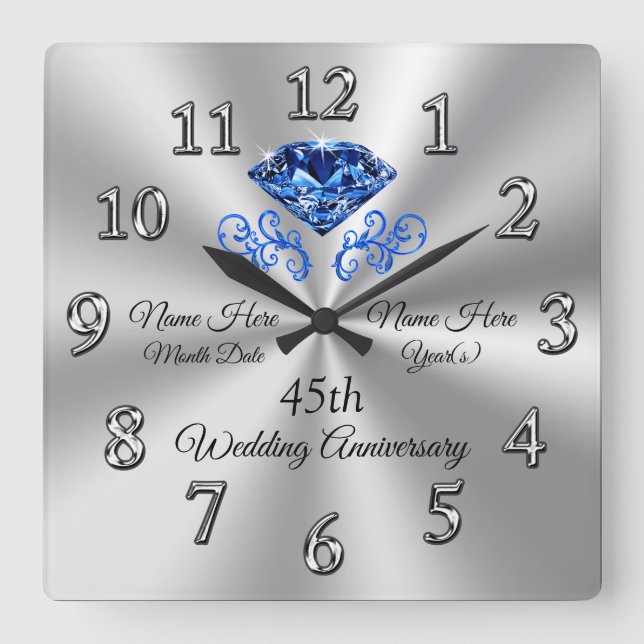 Horloge Carrée Cadeaux d'anniversaire Mariage Sapphire personnali (Recto)