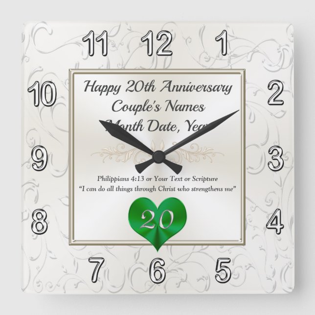 Horloge Carrée Cadeaux d'anniversaire pour 20 ans de mariage, hor (Recto)