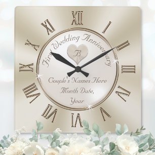 Horloge Carrée Cadeaux de fiançailles de un an avec monogramme
