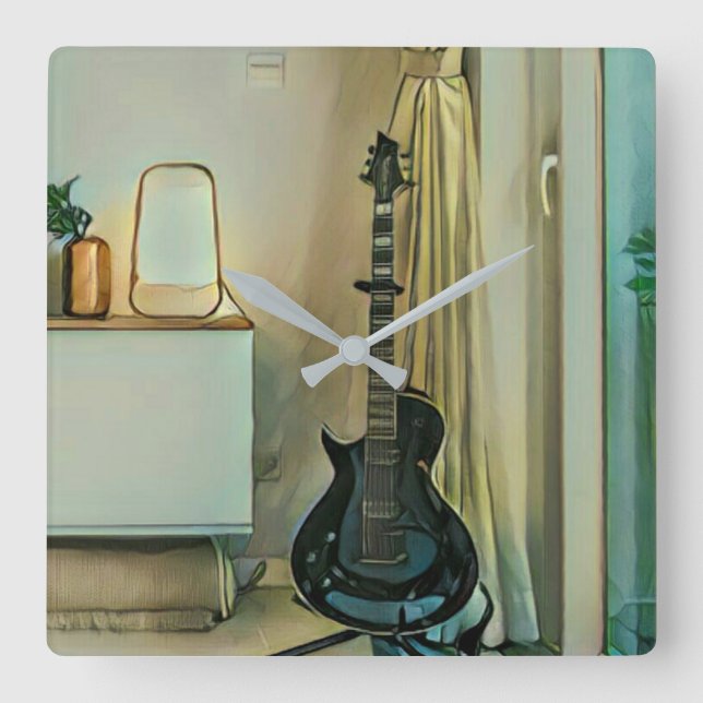 Horloge Carrée Cadeaux de guitare pour papa (Recto)
