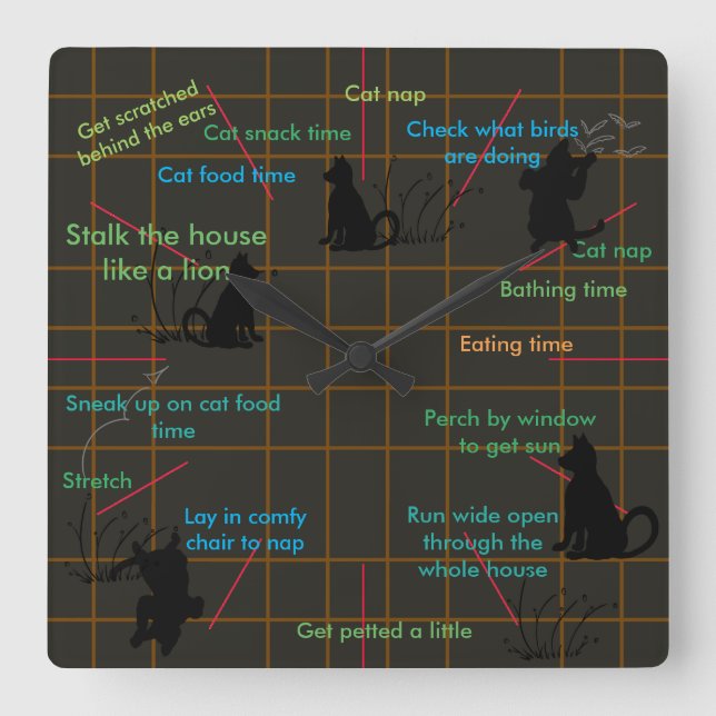 Horloge Carrée Cadeaux drôles mignons de chat d'activités de