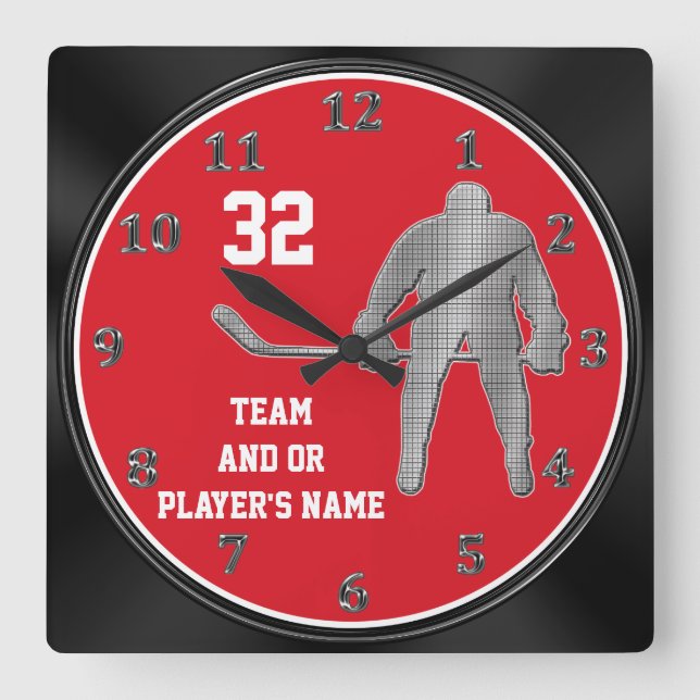 Horloge Carrée Cadeaux personnalisés d'équipe de hockey VOTRE (Recto)
