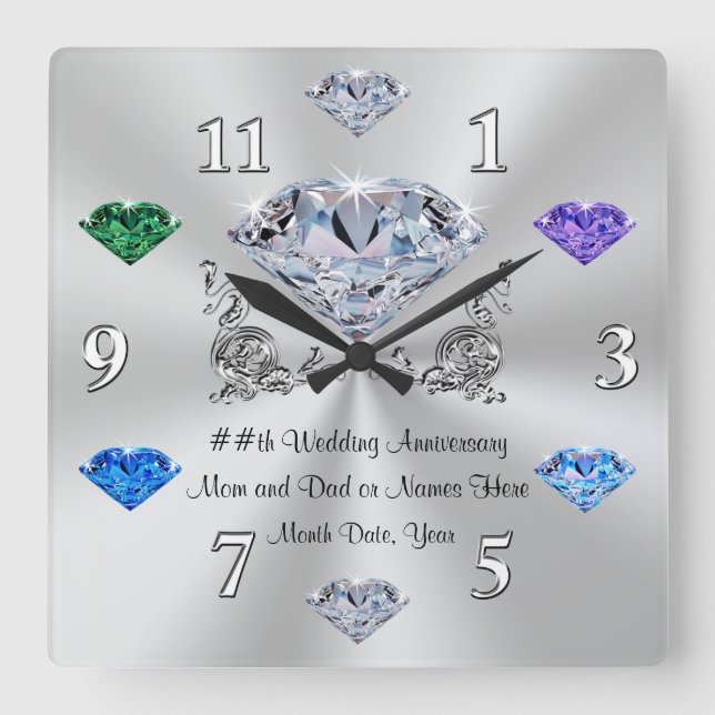 Horloge Carrée Cadeaux pour les parents et la pierre de naissance (Recto)