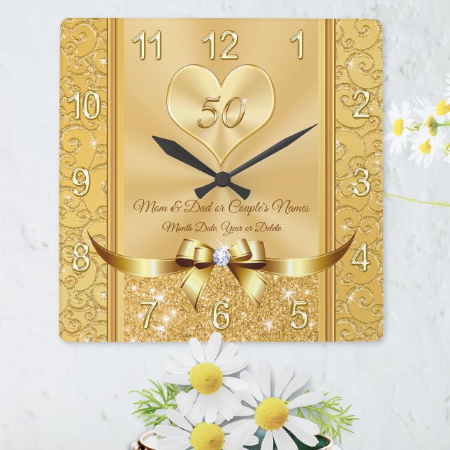 Horloge Carrée Cadeaux pour parents 50e anniversaire de Mariage H (50th Anniversary Clock.)