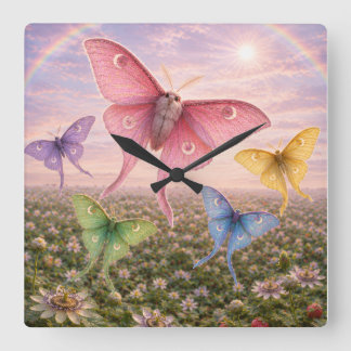 Horloge Carrée cadran avec motif de fleurs et papillons colorés