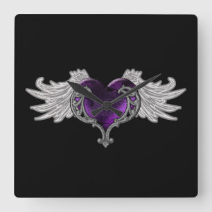 Horloge Carrée Cadran de l'horloge murale Goth Purple Heart avec 