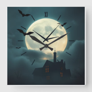 Horloge Carrée Cadran de Lune Ensorcelé | Art Gothique de Luxe
