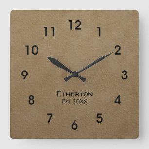 Horloge Carrée Cadran de mur en acrylique à motif stuc tan