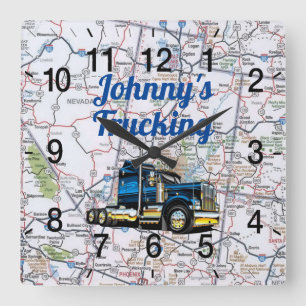 Horloge Carrée Cadran mural carré carte routière de Johnny pour c