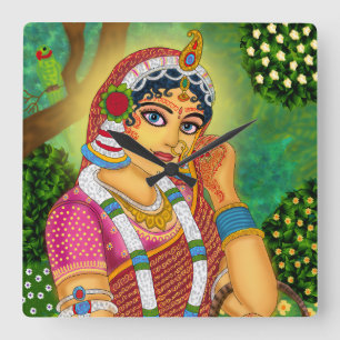 Horloge Carrée Cadran mural de la déesse Radha