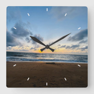 Horloge Carrée Cadran mural décoratif photo de plage de coucher d