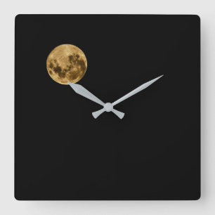 Horloge Carrée Cadran mural en acrylique Lune, ciel noir