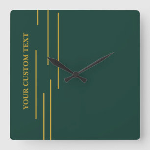 Horloge Carrée Cadran mural personnalisé en or vert émeraude