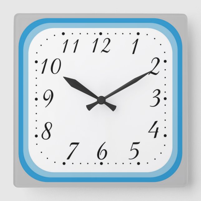Horloge Carrée Cadre bleu simple à deux couleurs (Recto)