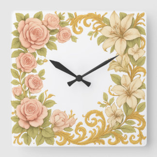 Horloge Carrée Cadre d'élégance florale victorienne