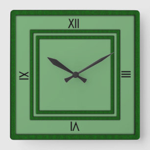 Horloge Carrée Cadre double vert 4 chiffres noirs