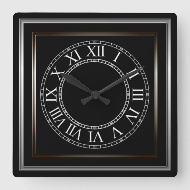 Horloge Carrée Cadre métallique simple noir 2 (Recto)