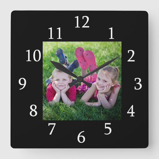 Horloge Carrée Cadre noir moderne photo personnalisée (Recto)