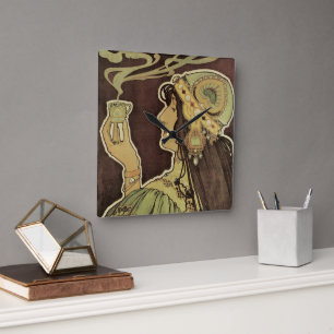 Horloge Carrée Café Art Nouveau vintage Rajah, Femme au café