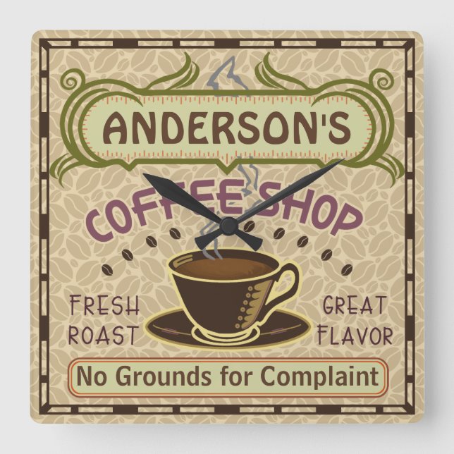 Horloge Carrée Café avec Coupe Créez votre propre personnalisatio (Recto)