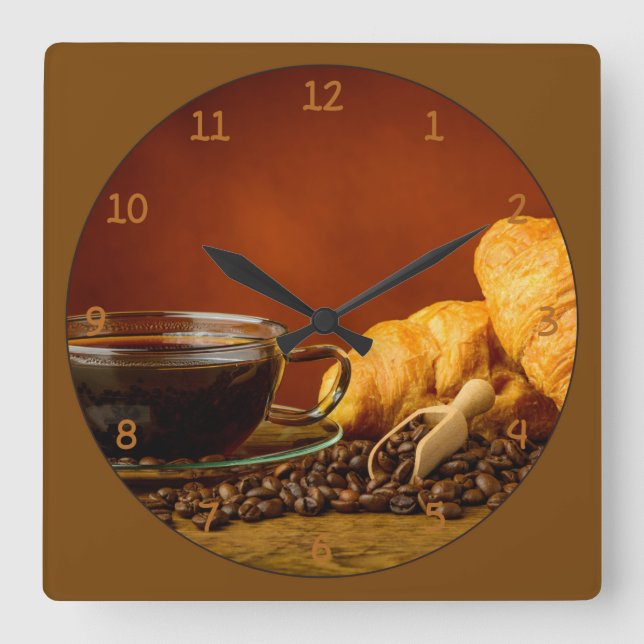 Horloge Carrée Café et Croissant (Recto)