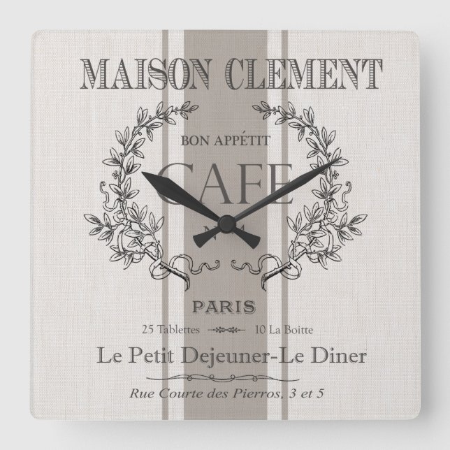 Horloge Carrée café français vintage (Recto)