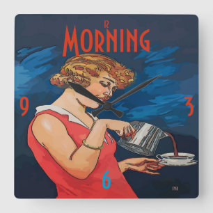Horloge Carrée Café Matin Style Vintage