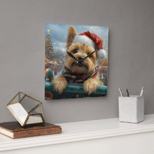 Horloge Carrée Cairn Terrier Dog Roller Dessous de verre Noël