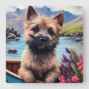 Horloge Carrée Cairn Terrier sur une pagaie : Une aventure Pittor