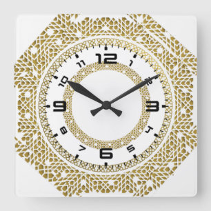 Horloge Carrée Calligraphie or et blanc