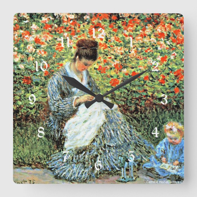Horloge Carrée Camille Monet et Enfant, célèbre peinture (Recto)