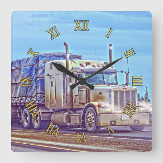 Horloge Carrée Camion blanc de fret - art de camion et de route