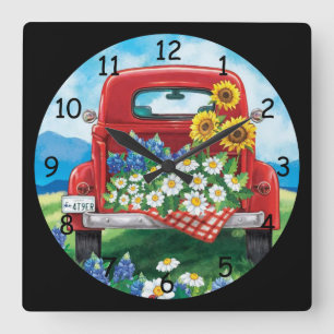 Horloge Carrée Camion rouge vintage