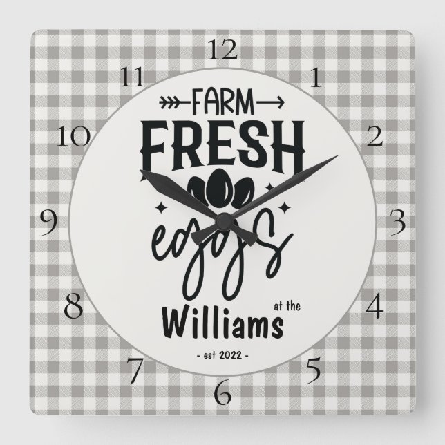 Horloge Carrée Campagne Agritourisme Plaid Farm Oeufs frais (Recto)