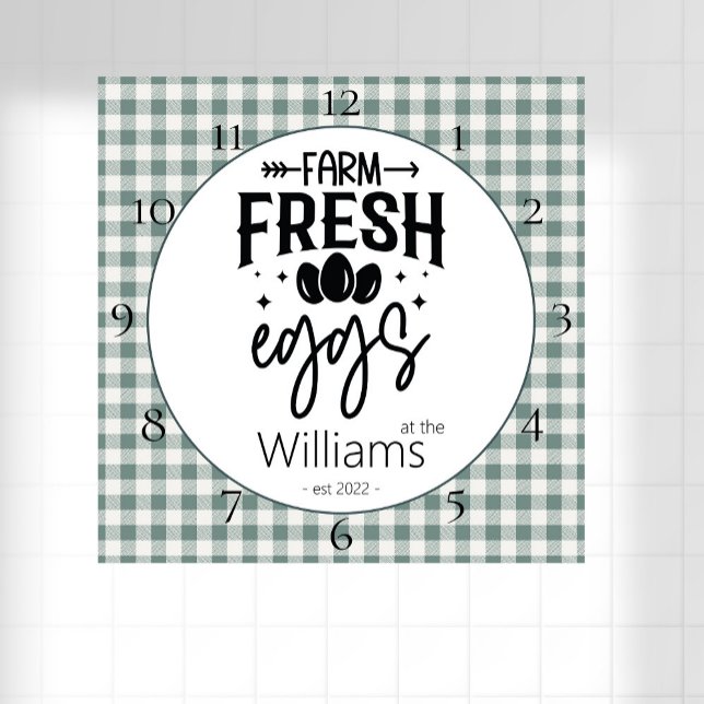 Horloge Carrée Campagne Agritourisme Plaid Farm Oeufs Frais Carré (Créateur téléchargé)