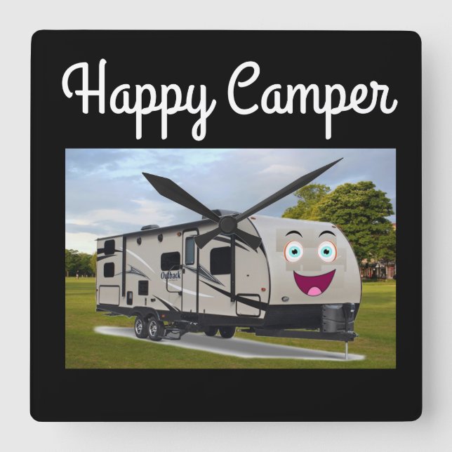 Horloge Carrée Camping Happy Retirement in ithe RV by Funnycoomb (Recto)