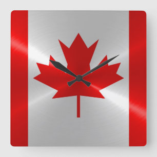 Horloge Carrée Canada Flag Metallic Metal