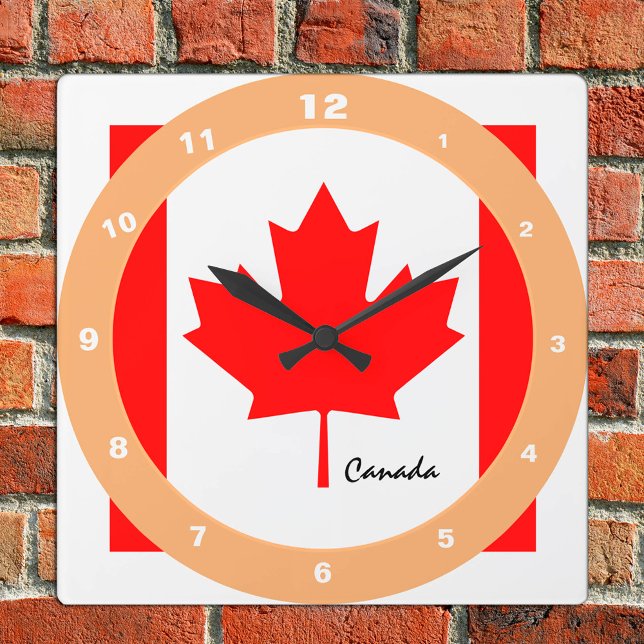 Horloge Carrée Canadian Flag, Canada trendy fashion /design clock (Créateur téléchargé)