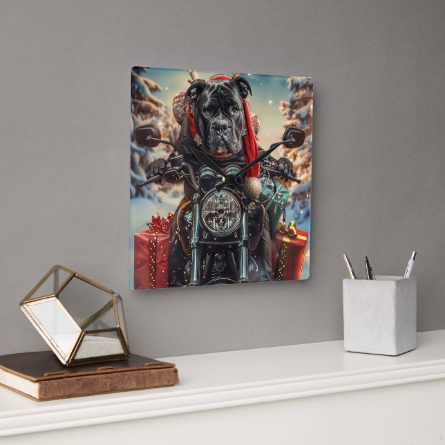 Horloge Carrée Cane Corso Chien équitation Moto Noël (Bureau)