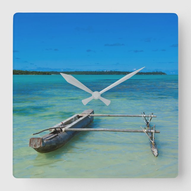 Horloge Carrée Canoë Outrigger en mer peu profonde (Recto)