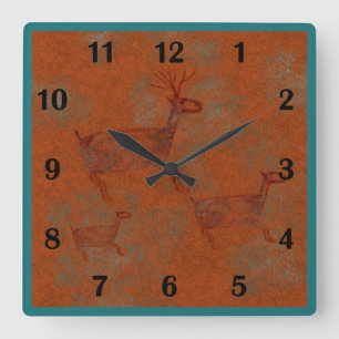 Horloge Carrée Canyons du Sud-Ouest Cerfs Pétroglyphes Style Régu