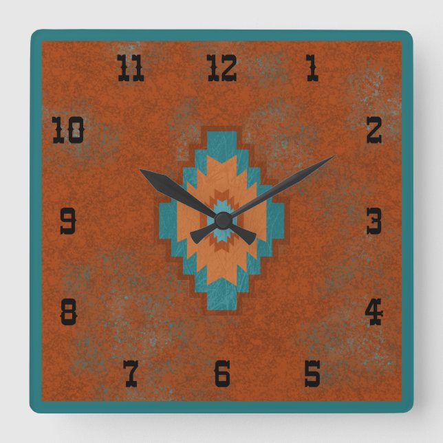 Horloge Carrée Canyons du sud-ouest Géométrique style occidental (Recto)