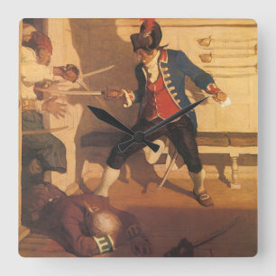 Horloge Carrée Capitaine pirate vintage, combat à l'épée par NC W