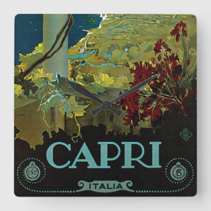 Horloge Carrée Capri, Italie, Art de l'affiche de voyage vintage 
