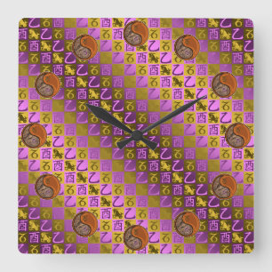 Horloge Carrée Capricorne & Coq de Bois