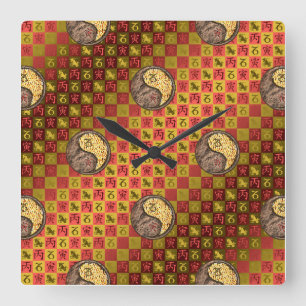 Horloge Carrée Capricorne & Tigre de Feu