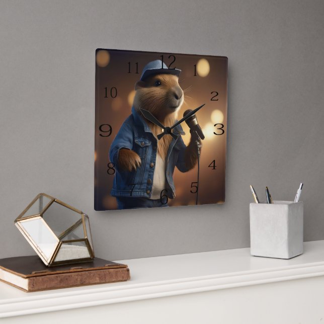 Horloge Carrée "Capybara Cowboy : Serenading the Wild West" (Bureau)