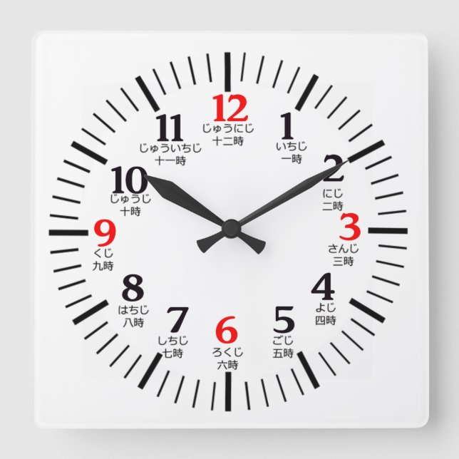 Horloge Carrée Caractères Kanji japonais Numéros Accueil (Recto)