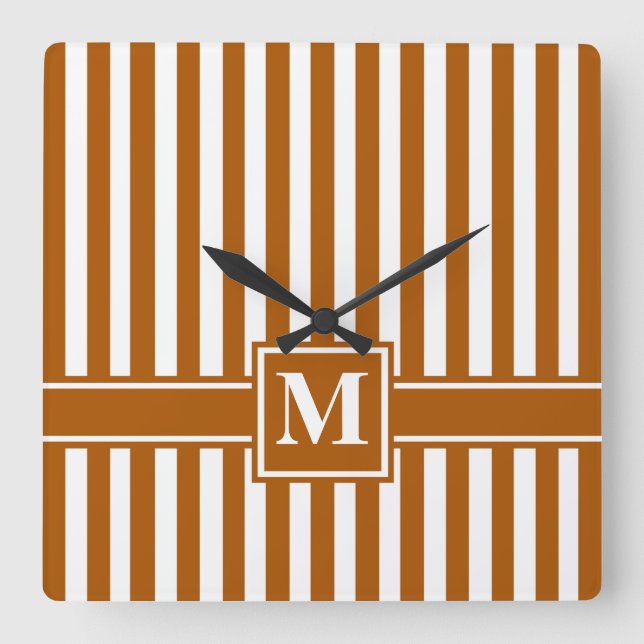 Horloge Carrée Caramel Grille moderne avec Monogramme (Recto)